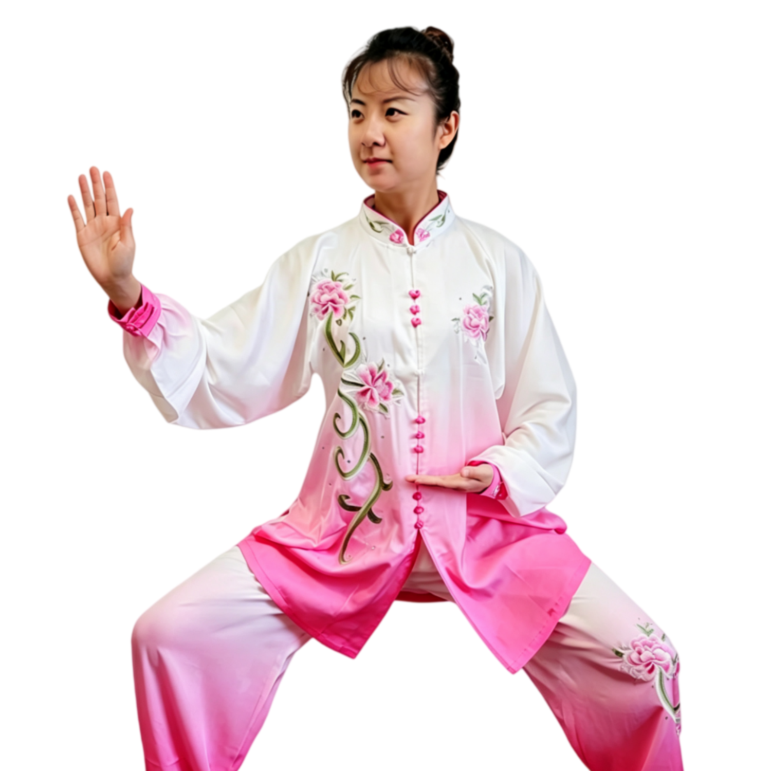 金鹤武术新款女士刺绣太极服比赛表演服真丝绸红白渐变长袖春夏款