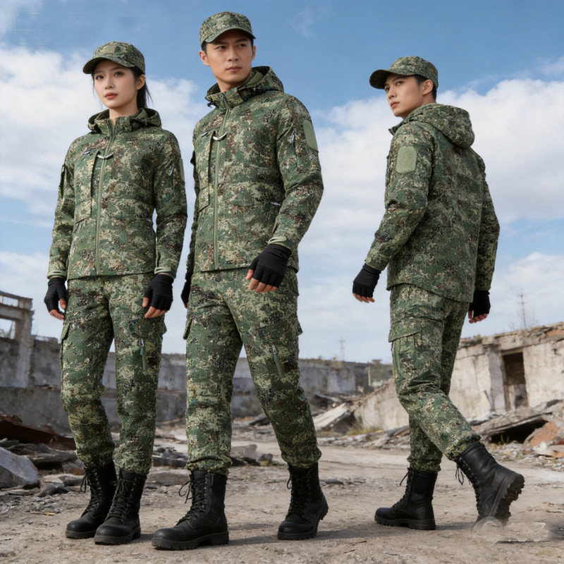 迷彩服套装男士春秋网格弹力可拆加裆户外军迷工作服耐磨耐脏工装