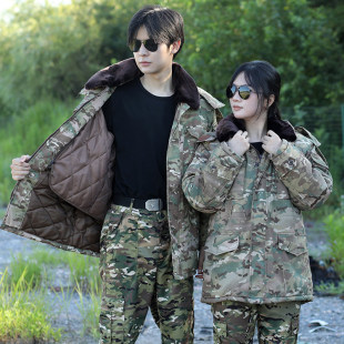 军大衣男外套冬季加厚迷彩大衣棉裤套装女短款新式超厚老款棉服