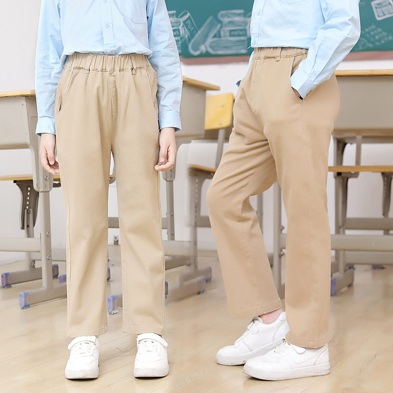 中小学卡其色校服裤子运动休闲男童女童弹力棉校裤长裤伊顿同款