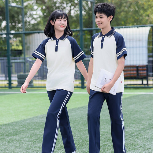 夏季初中小学生校服短袖套装高中生班服男女职高运动会两件套团购