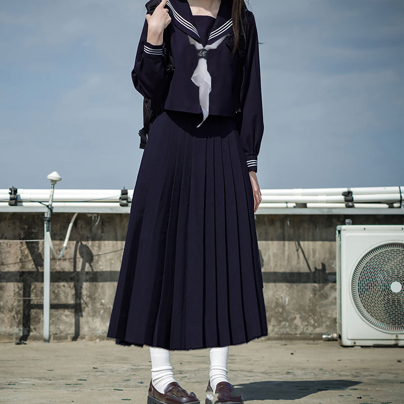 绀三本基础款日系水手服校服正统正版中间服夏服不良少女长裙短裙
