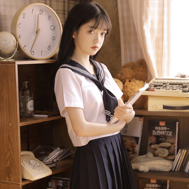 日系水手服蓝领带三本关西襟正统夏服学院风校服班服舞台表演服