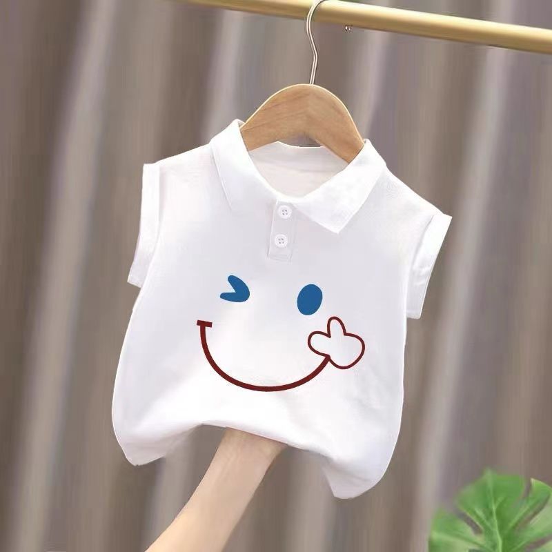 儿童纯色POLO翻领打底衫女童校服内搭上衣男童纯棉洋气卡通背心