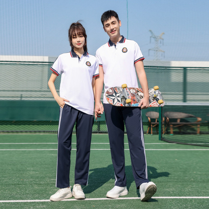 初中学生夏季校服短袖套装高中生班服T恤男女款运动学院风半袖
