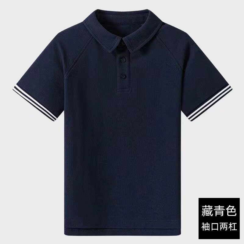 小学生校服高中生班服英伦风夏季学生短袖T恤 藏青纯白polo衫校服