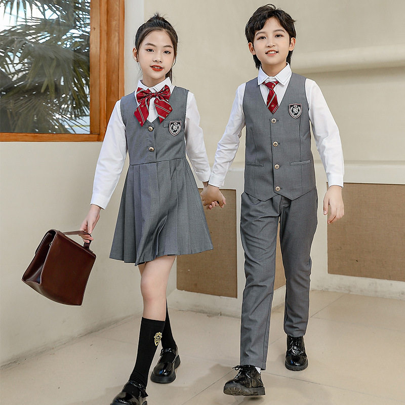 儿童演出灰色连衣裙套装中小学生校服班服学院风幼儿园园服表演