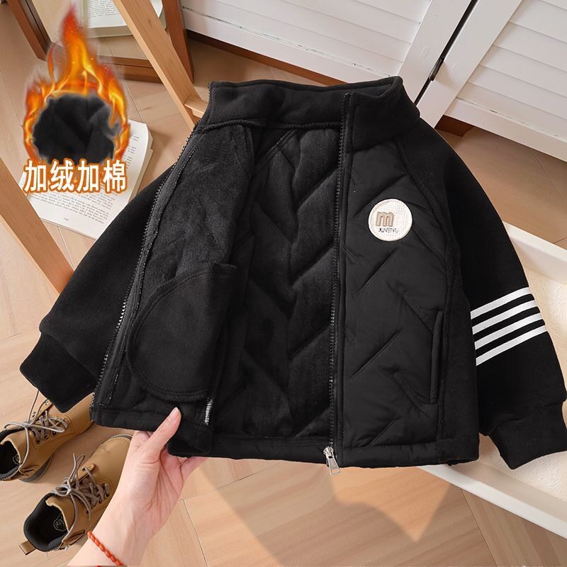 儿童加绒夹棉外套秋冬校服男女童新款棉服中大童保暖加厚棉衣