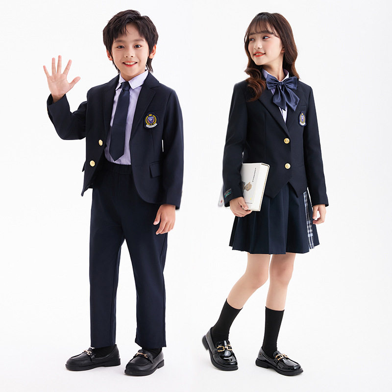 英伦风校服西装款幼儿园园服小学生班服jk格子裙套装秋款外套长裤