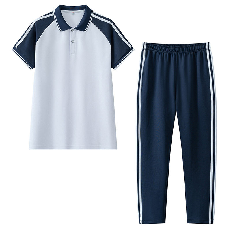 中学生校服夏季新款男女短袖T恤长裤套装高中学生班服体操服团体