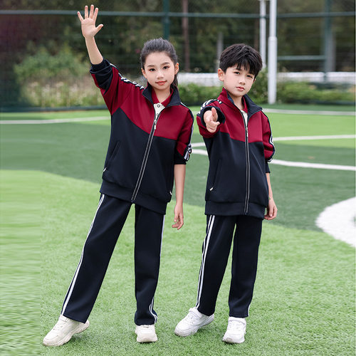 春秋季中小学生校服套装儿童蓝色运动服长袖酒红班服六一表演服