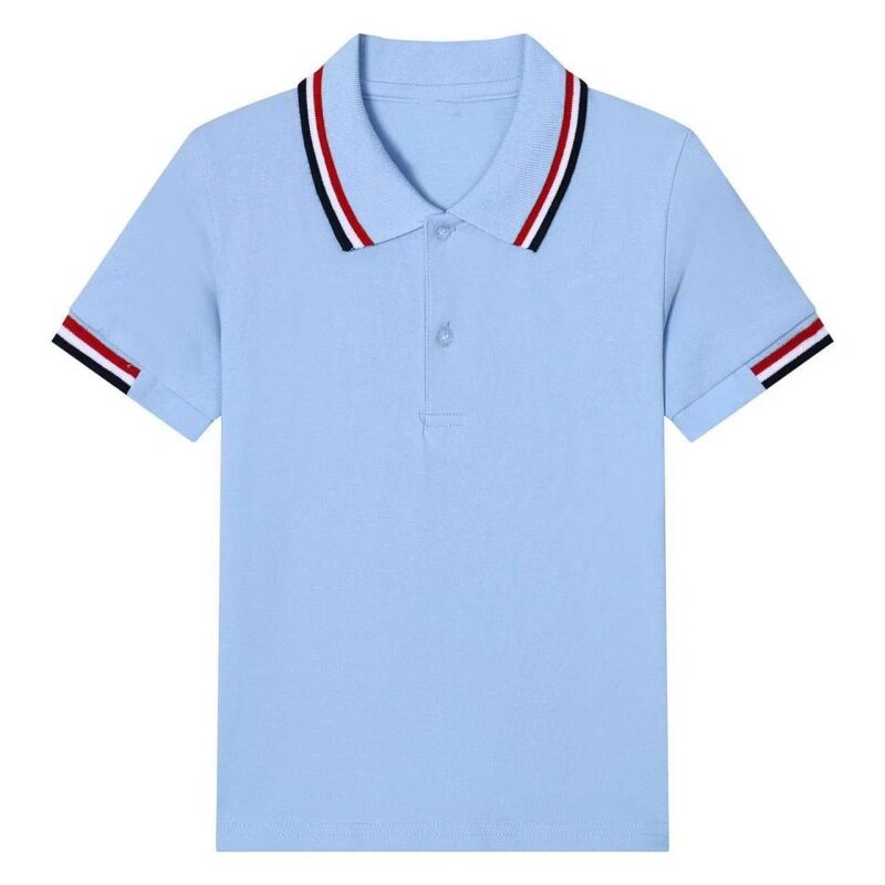 儿童polo衫短袖男女中大童夏季全棉翻领白色校服班服一件代发t恤