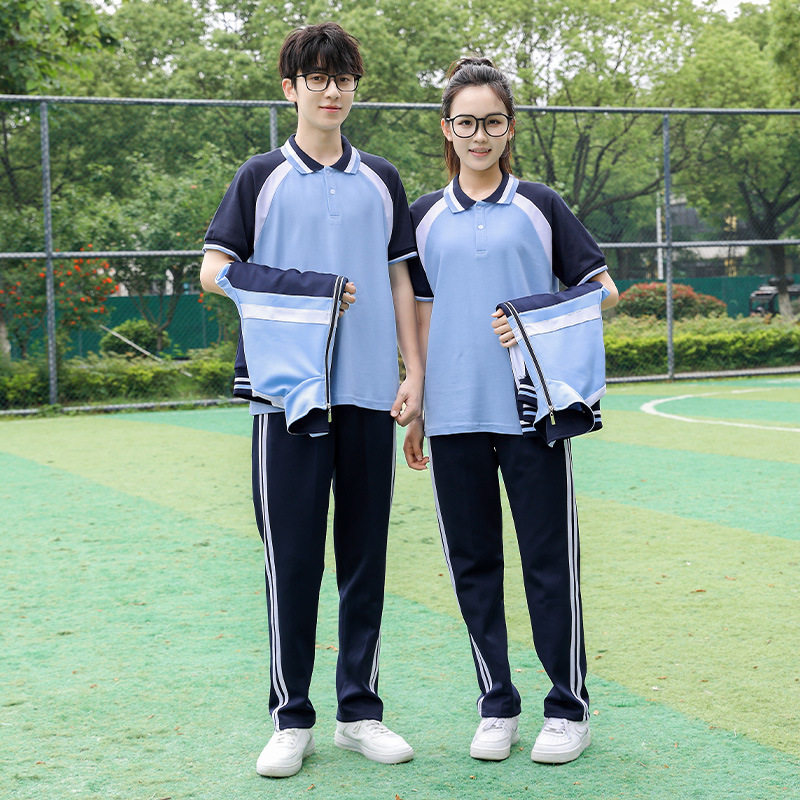校服套装中学生学院风夏季短袖高中生初中生班服三件套运动会服装图片