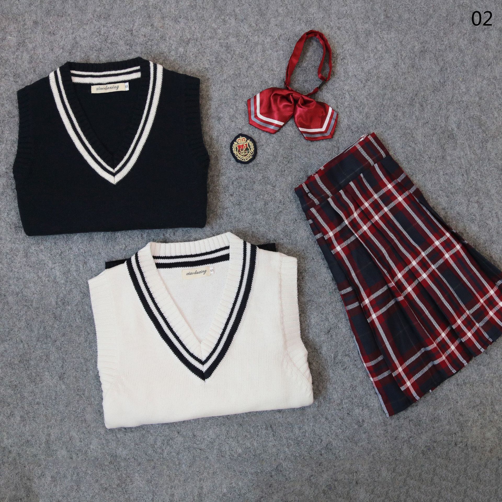 现货秋冬针织背心学生V领无袖马甲JK校服毛衣女班服学院风毛坎肩