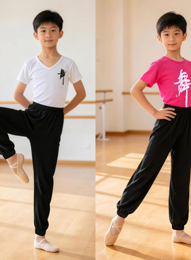 男童舞蹈服萝卜裤套装夏季薄款纯棉短袖T恤表演服演出服现货批发