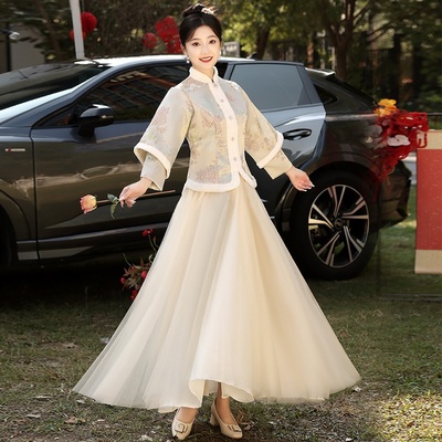 中式伴娘服2025新款加厚保暖