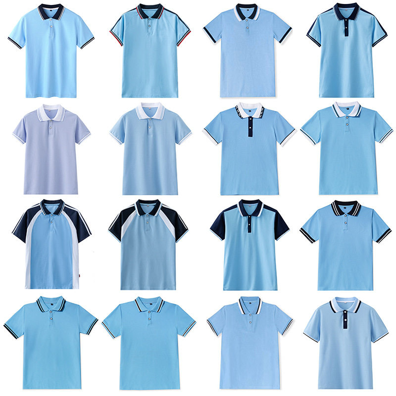 小学生短袖校服夏季儿童POLO衫酒红浅蓝白色中学生T恤班服半袖