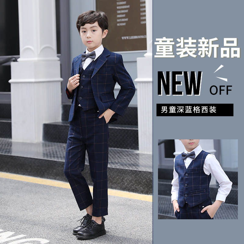 儿童西装套装花童外套 主持人男童夏季礼服现货英伦蓝色西装3