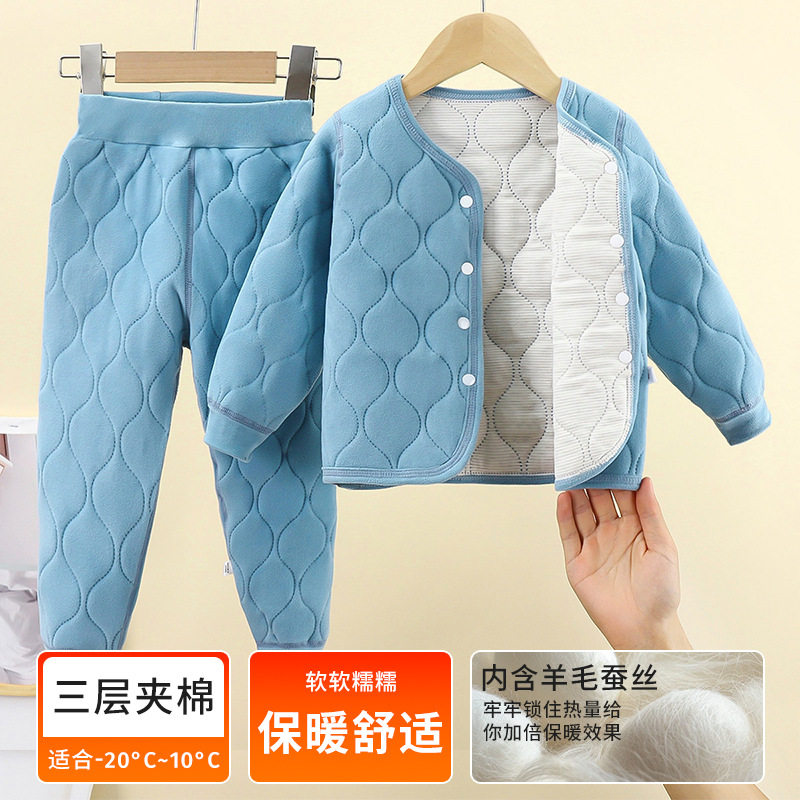 儿童无骨保暖套装加厚校服神器棉裤三层夹棉男女童内胆棉袄秋冬款