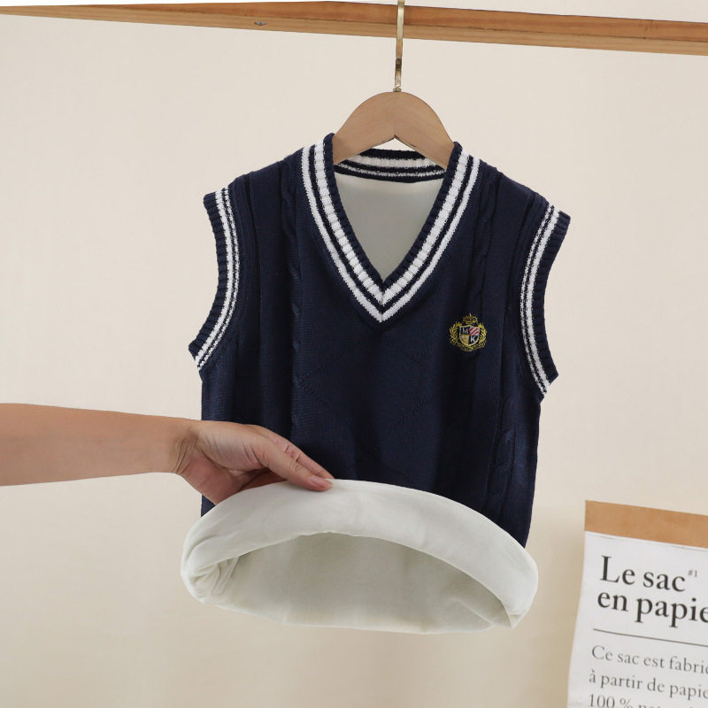 小学生校服马甲女童坎肩男孩校园毛线马夹男童毛衣儿童针织毛背心