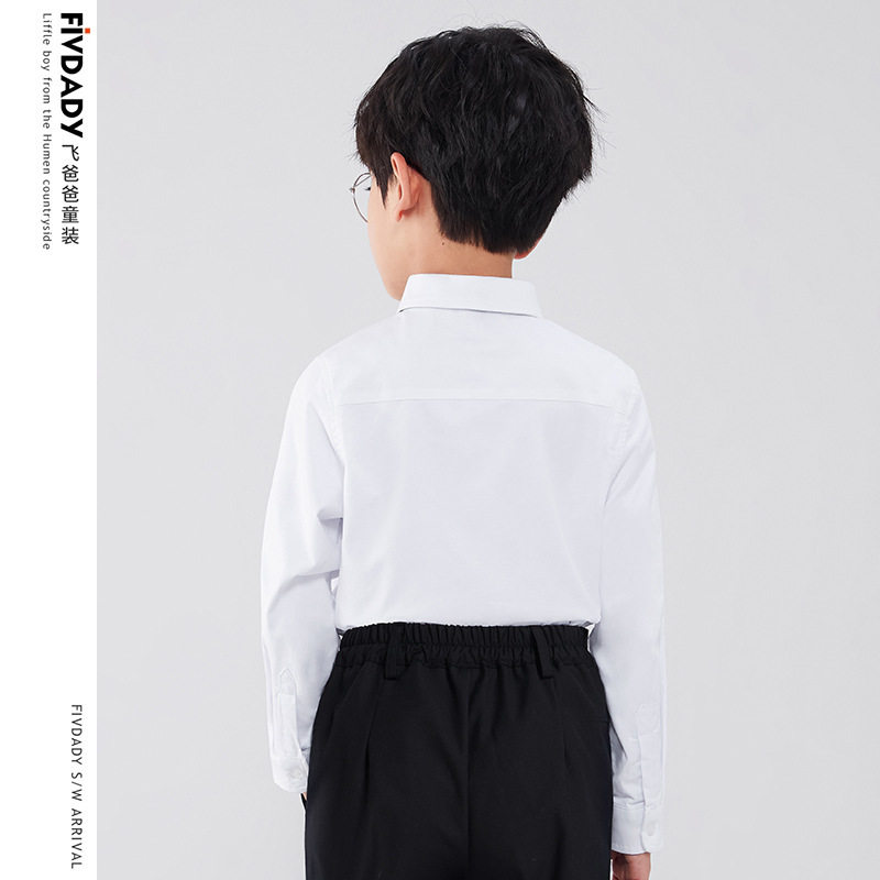 纯棉男女童长袖白衬衫外穿中小学生儿童白色衬衣表演出校学生校服