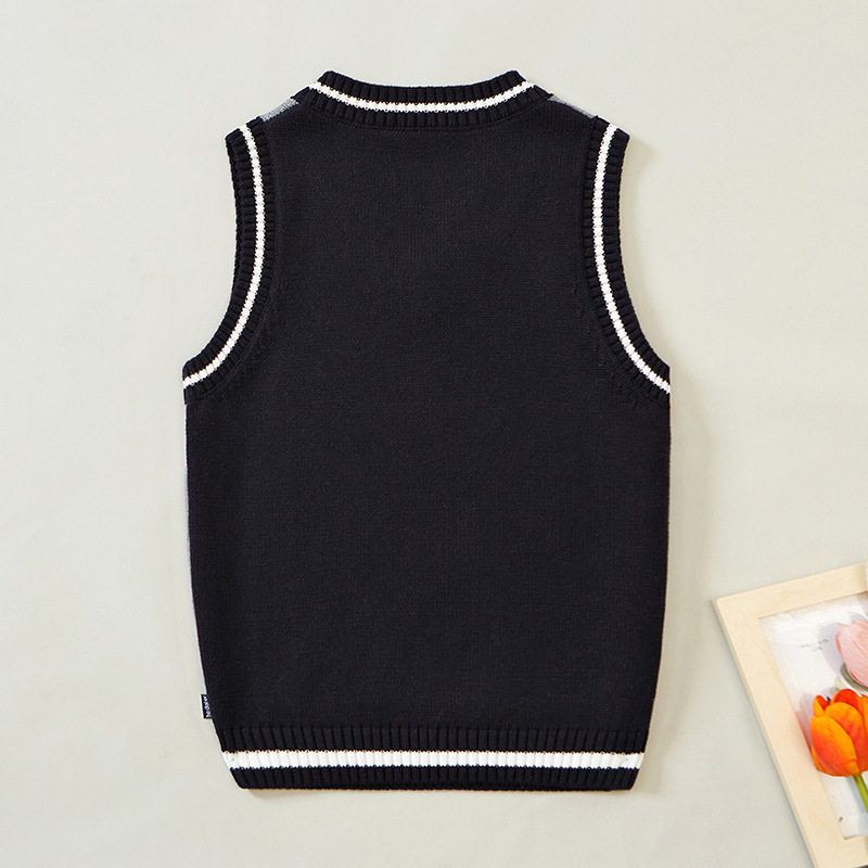 儿童秋季马甲学生班服学院风马夹中大童灰色毛衣女童针织校服背心