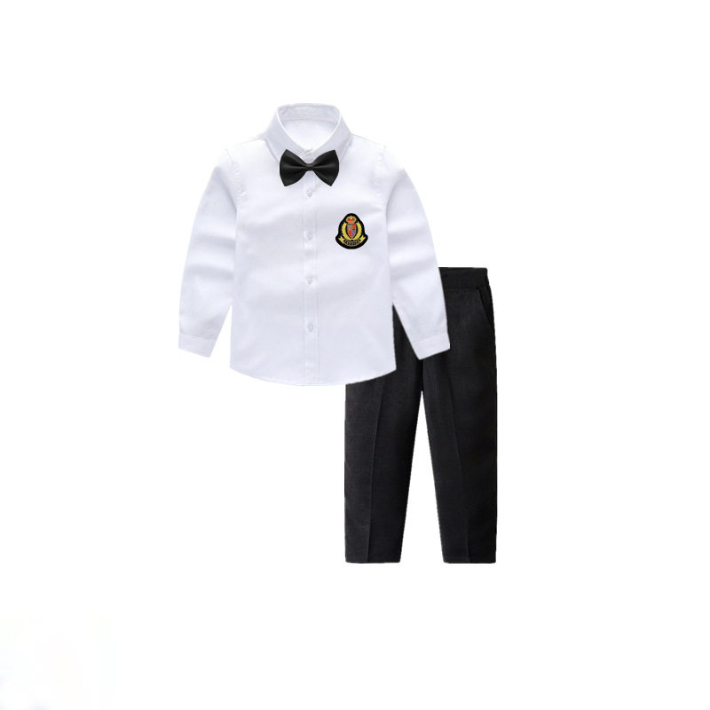 儿童表演服套装 男童白色长袖衬衫纯色校服 中小童六一演出服百搭