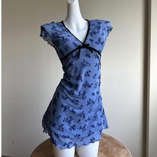 泳衣显瘦遮肚分体平角裤 复古V领碎花裙式 保守温泉游泳衣 暗香