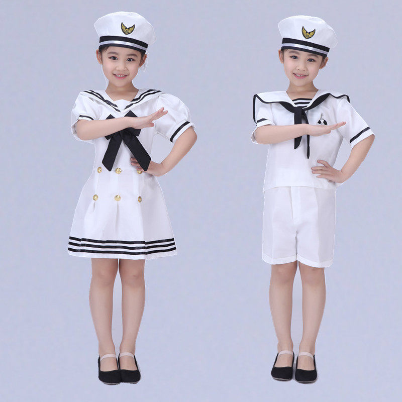 批发儿童小海军舞蹈服合唱演出服实拍排练白色军装表演服夏季新款