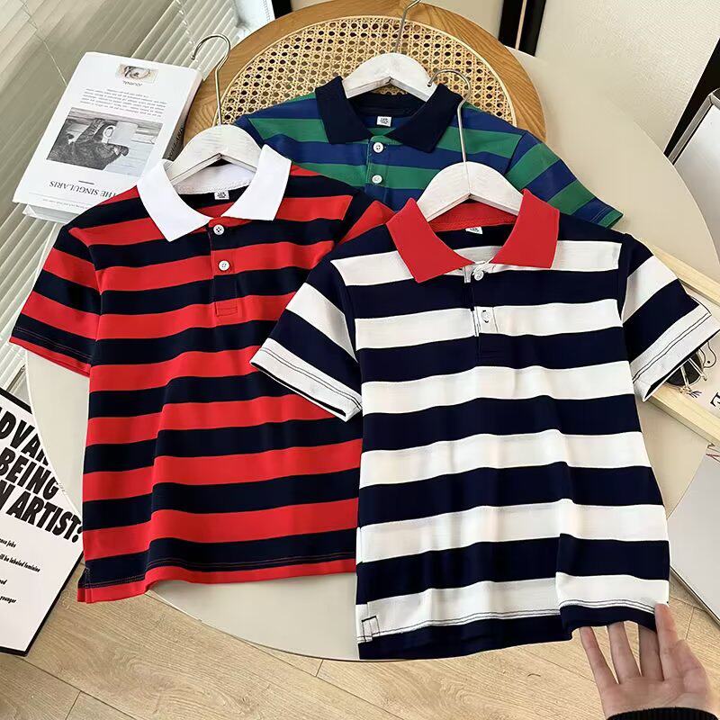 夏季儿童男童女童撞色快干POLO衫条纹短袖T恤Y454506校服款小童