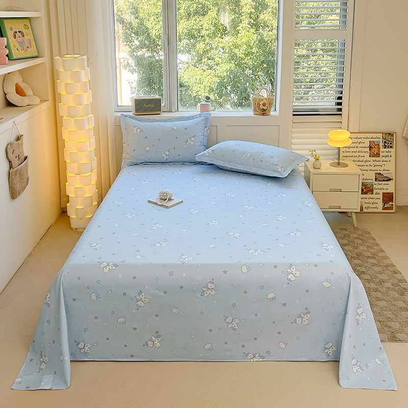 四季款全棉天蓝色单品床单纯棉斜纹活性印花独角兽浅蓝色百搭被单