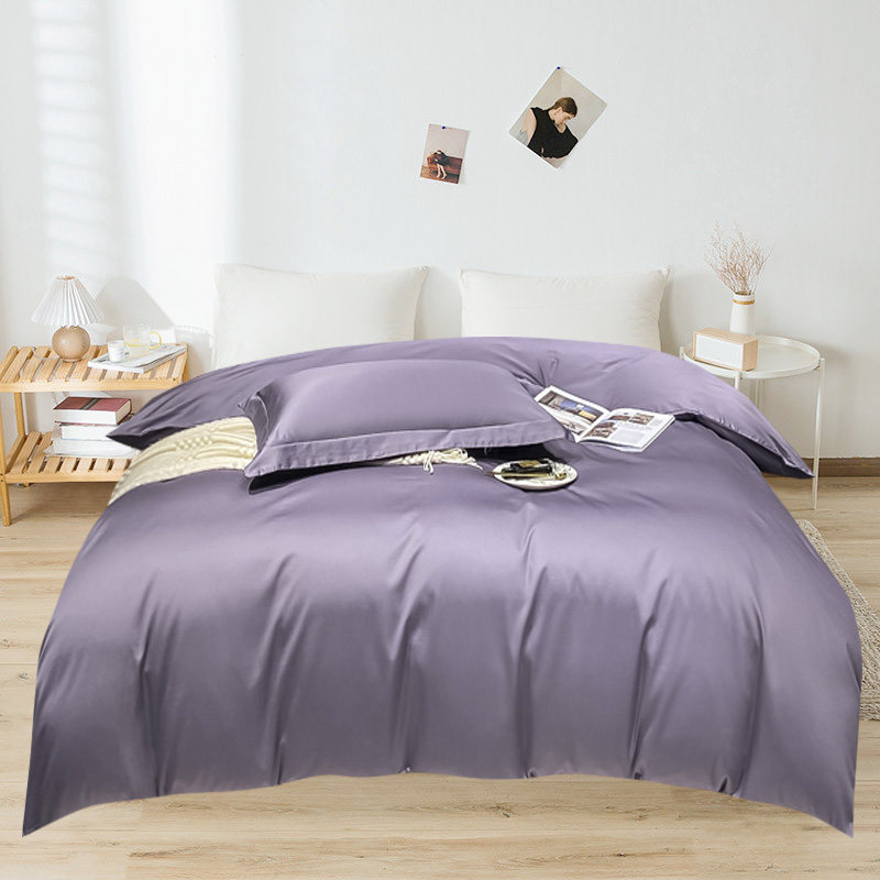简约素色50支双股长绒棉罗兰紫色单品被套纯棉斜纹高支密紫被罩