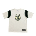Beige Stag Embroidered Patchwork Sleeve T-Shirt