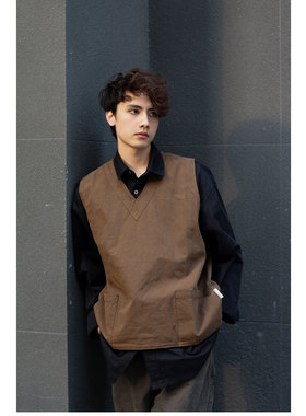 SLOWBAND日系复古洗水户外口袋工装双面马甲宽松叠穿百搭无袖外套