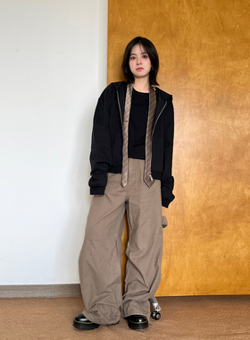 SLOWBAND美式复古亚麻棉洗水直筒工装裤美拉德宽松休闲伞兵裤男女