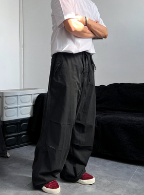 SLOWBAND夏季薄款美式复古简约宽松直筒工装裤男女休闲阔腿伞兵裤