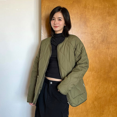 无领葫芦格绗棉内胆棉服外套