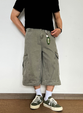 SLOWBAND美式复古巴恩风解构多口袋七分裤男女宽松直筒伐木工装裤