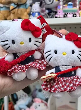 红色格子裙kitty挂件可爱书包蝴蝶结毛绒公仔玩偶挂饰钥匙扣礼物