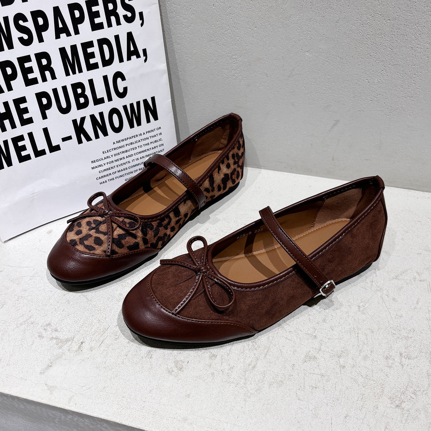 法式豹纹蝴蝶结一字带玛丽珍单鞋