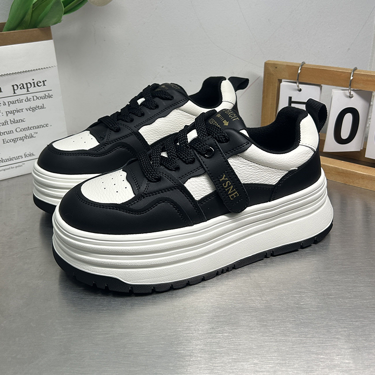 真皮厚底老爹鞋熊猫休闲运动增高