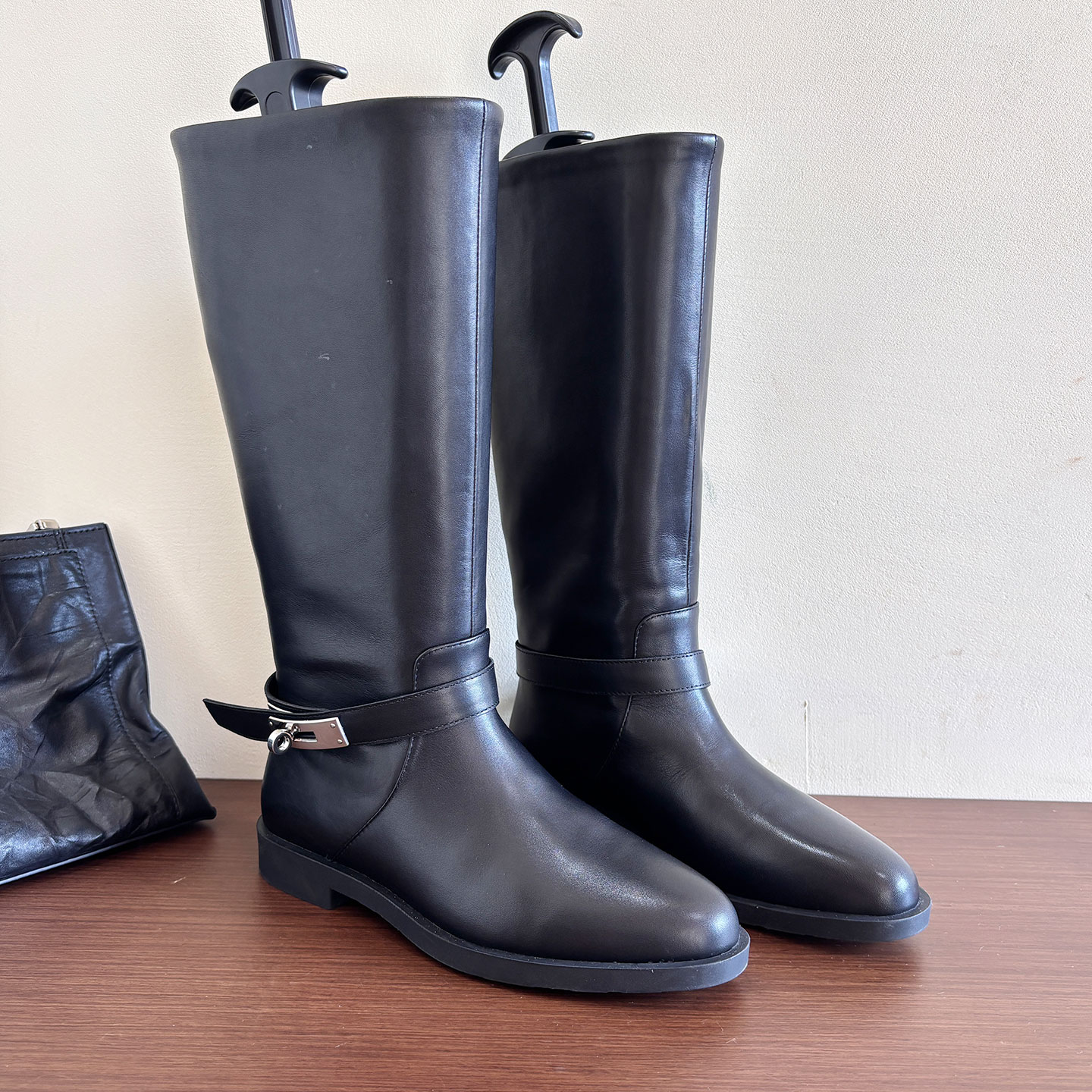 欧版头层牛皮裤管靴显瘦高筒长靴