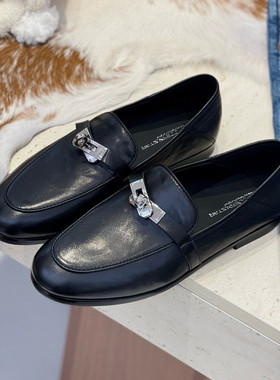 头层牛皮锁扣一脚蹬小皮鞋女2026春季新款通勤软底舒适低跟乐福鞋