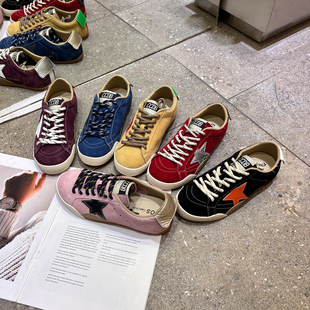 真皮平底低帮休闲运动星星鞋女2026春复古做旧脏脏鞋软底防滑板鞋