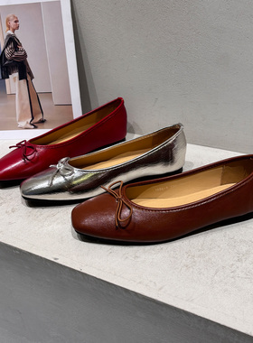 法式浅口蝴蝶结银色平底单鞋女2026春新款一脚蹬复古玛丽珍晚晚鞋