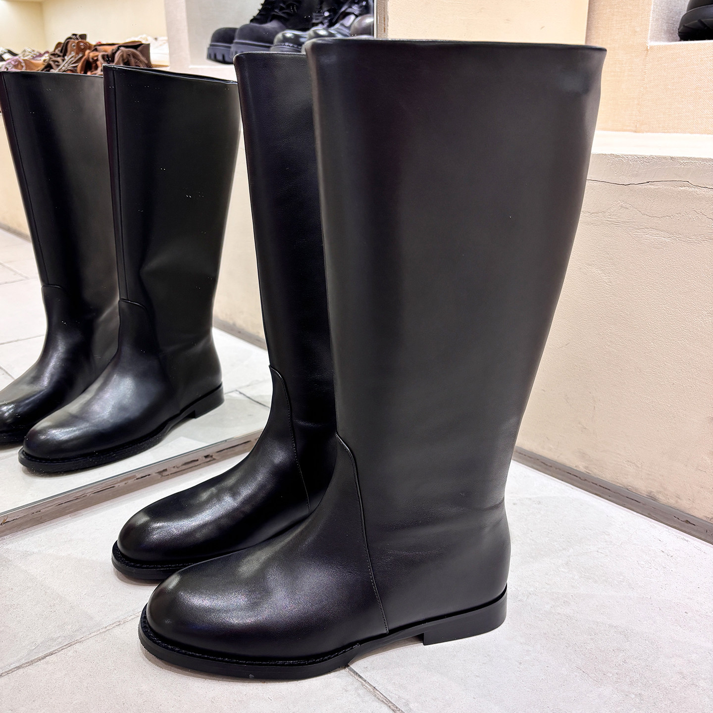 欧版头层牛皮高筒骑士靴不过膝