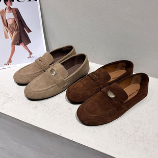 平底单鞋 软底舒适豆豆鞋 女2025新款 真皮金币复古一脚蹬懒人乐福鞋