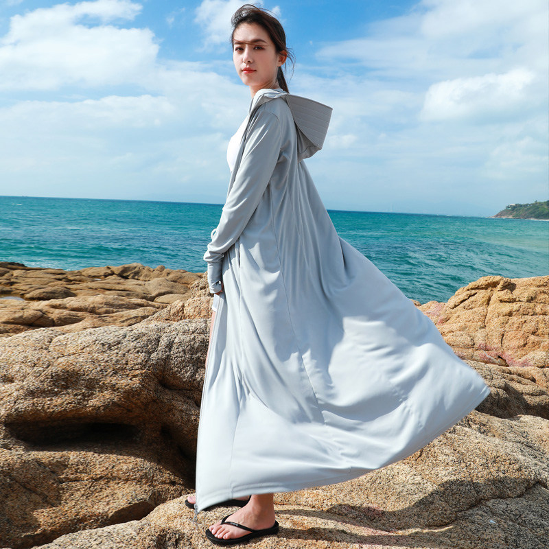 长款防晒衣女夏连帽过膝防紫外线风衣外套薄款upf50+户外开车防晒