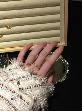 精致彩虹色镶钻镀金戒指女小众设计开口食指戒轻奢高级感指环装饰