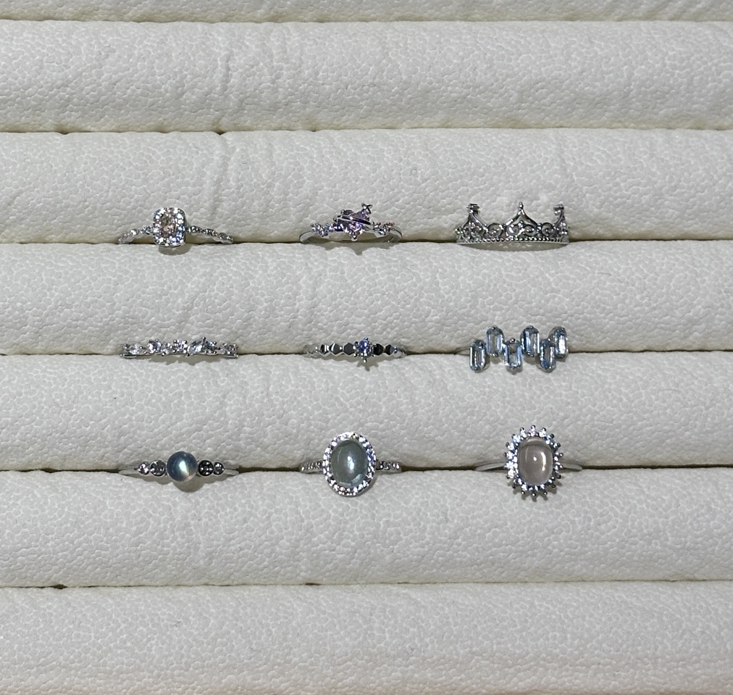 GEWU2024年新款天然水晶戒指海蓝宝灰月光简约时尚气质冷淡风开口